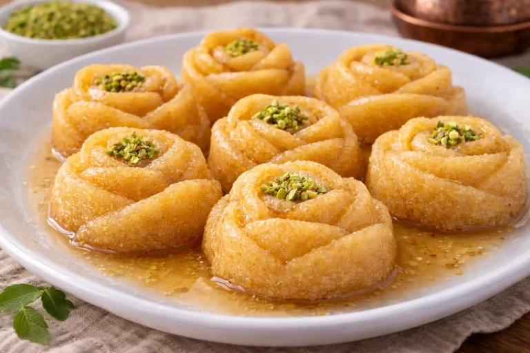 İrmikli Gül Şeklinde Tatlı